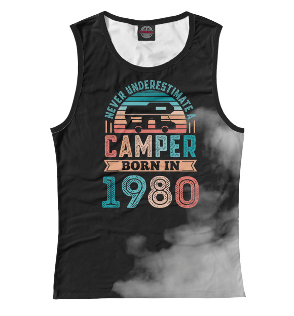 Женская майка с изображением Camper born in 1980 цвета Белый