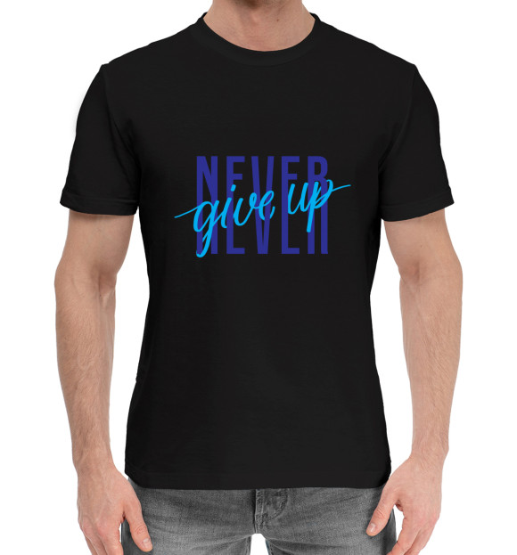 Мужская хлопковая футболка с изображением Never give up цвета Черный