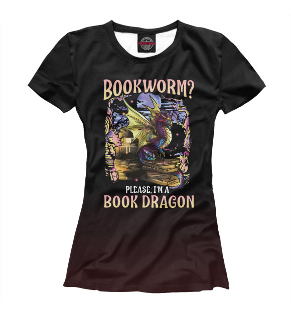 Футболка для девочек с изображением Bookworm Please Dragon цвета Белый