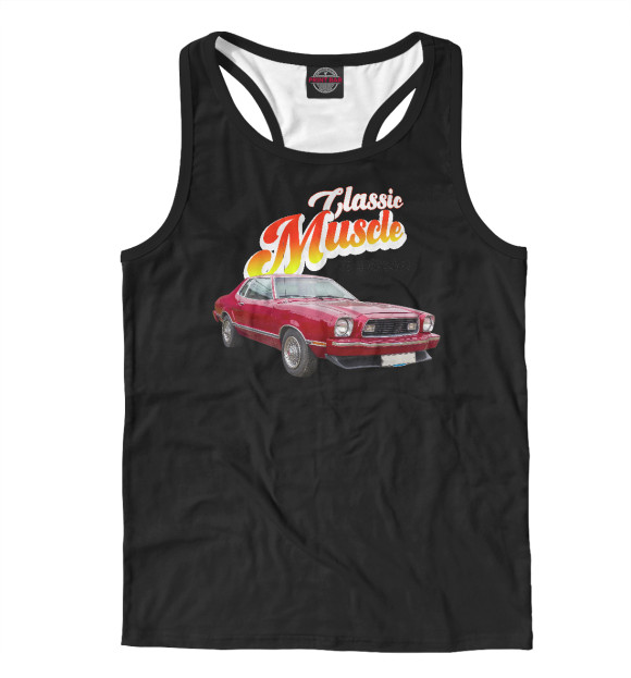 Мужская майка-борцовка с изображением Ретро-кар Mustang на черном фоне цвета Белый