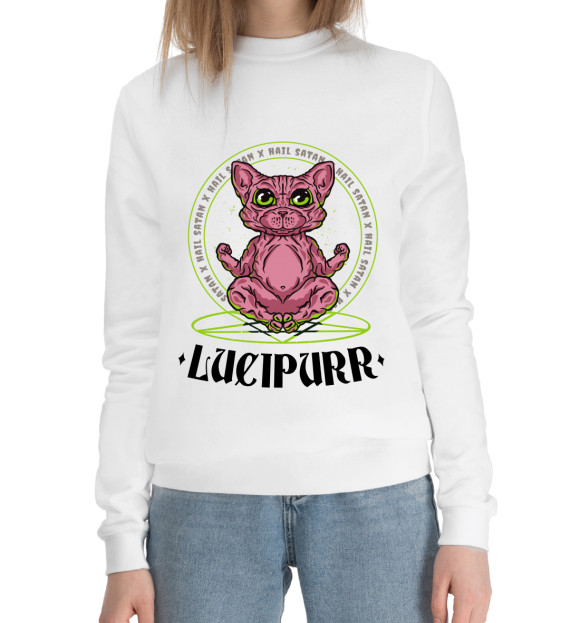 Женский хлопковый свитшот с изображением Кот Lucipurr цвета Белый