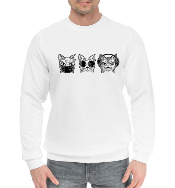 Мужской хлопковый свитшот с притом Не говорю Не вижу Не слышу цвета Белый Мужской хлопковый свитшот с изображением Не говорю Не вижу Не слышу цвета Белый