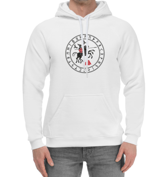 Мужской хлопковый худи с изображением Богатырь цвета Белый