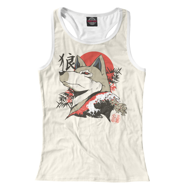 Женская майка-борцовка с изображением Японский волк цвета Белый