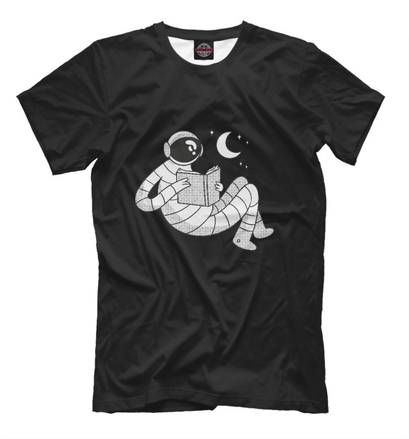 Мужская футболка с изображением Читающий астронавт цвета Белый
