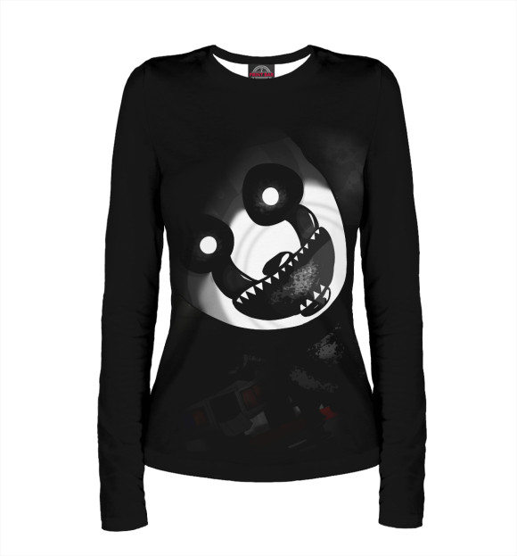 Женский лонгслив с притом Five Nights at Freddy's цвета Белый Женский лонгслив с изображением Five Nights at Freddy's цвета Белый