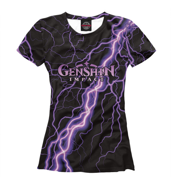 Женская футболка с изображением Genshin Impact молния неон цвета Белый