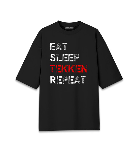 Мужская футболка оверсайз с изображением Eat Sleep Tekken Repeat цвета Черный