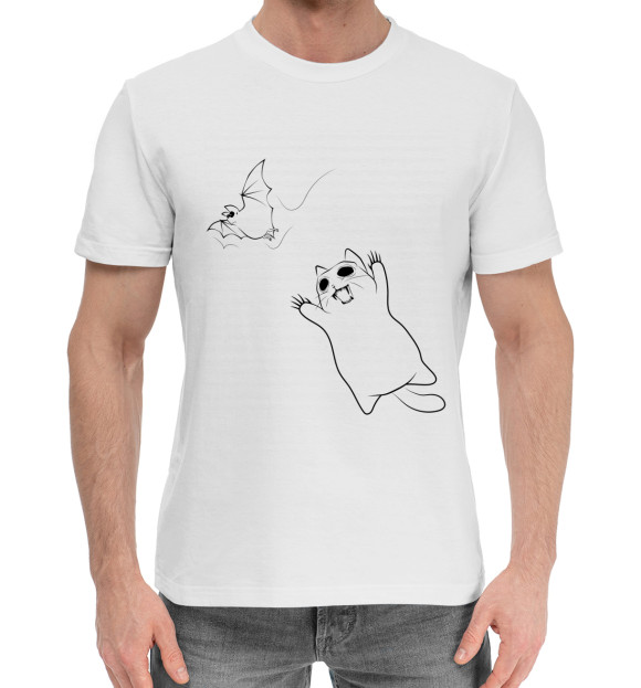 Мужская хлопковая футболка с изображением Кот монстр цвета Белый