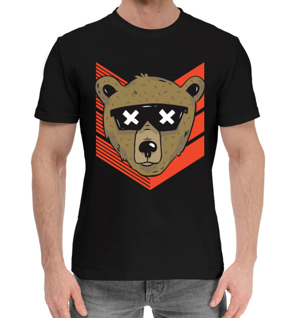 Мужская хлопковая футболка с изображением Медведь в очках цвета Черный