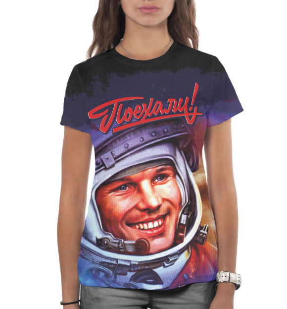 Женская футболка с изображением Поехали! цвета Белый