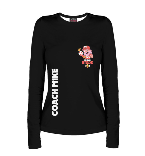 Женский лонгслив с изображением BRAWL STARS COACH MIKE цвета Белый