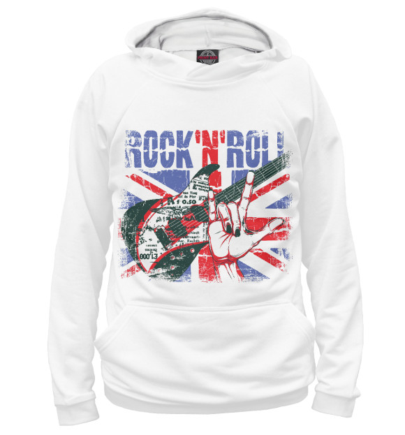 Мужское худи с изображением Рок-н-ролл цвета Белый
