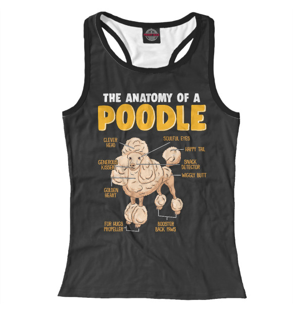 Женская майка-борцовка с изображением Пудель (Анатомия) цвета Белый