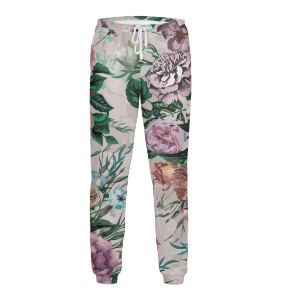 Мужские спортивные штаны с изображением Летний цветочный паттерн - розы цвета Белый