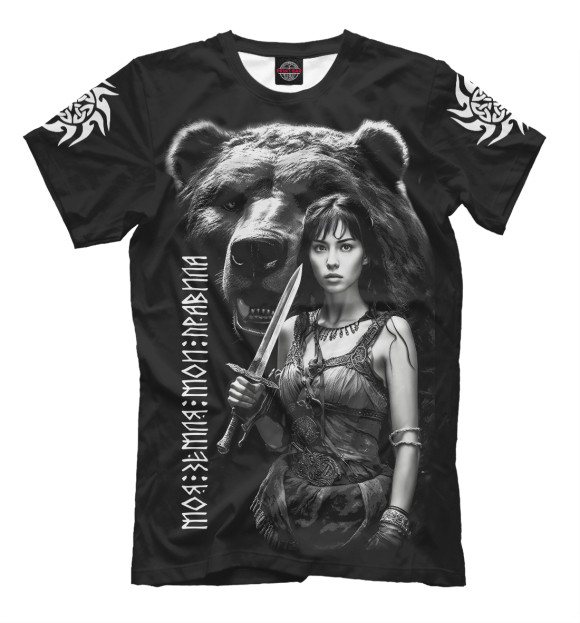 Мужская футболка с изображением Медведь и девушка с кинжалом цвета Белый