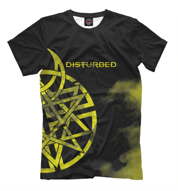 Мужская футболка с изображением Disturbed желтая эмблема цвета Белый