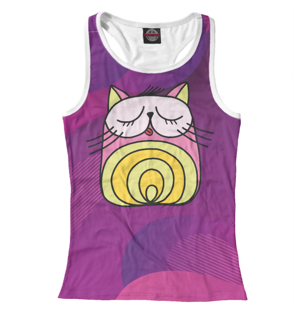Женская майка-борцовка с изображением Розово-желтый абстрактный кот цвета Белый