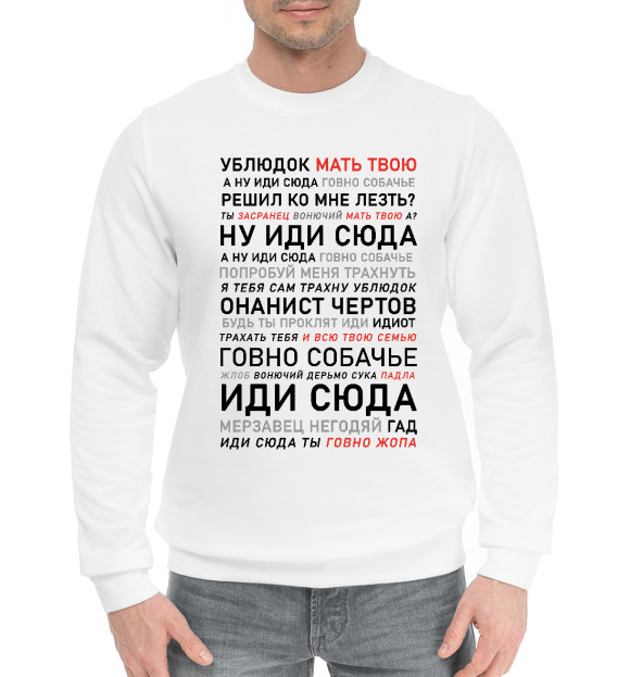Мужской хлопковый свитшот с изображением Ублюдок, мать твою цвета Белый
