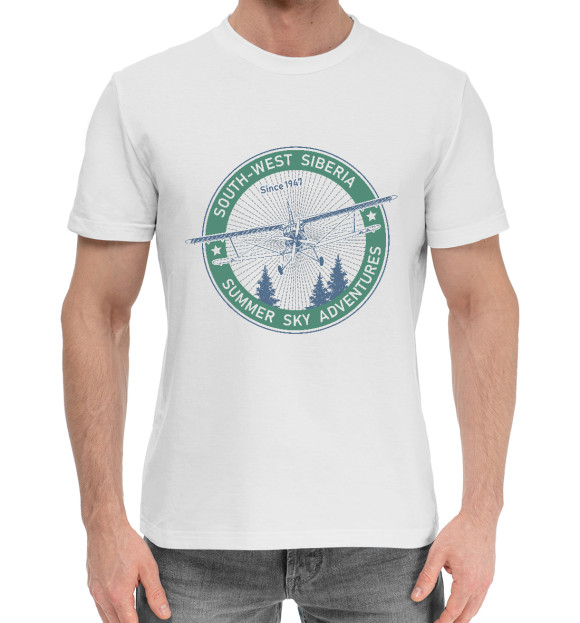 Мужская хлопковая футболка с изображением Приключения в Сибири цвета Белый
