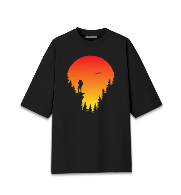 Мужская футболка оверсайз с притом На встречу приключениям цвета Черный Мужская футболка оверсайз с изображением На встречу приключениям цвета Черный