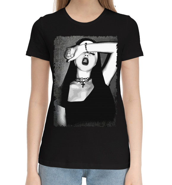 Женская хлопковая футболка с изображением Dark Nun цвета Черный