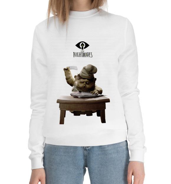 Женский хлопковый свитшот с изображением Creepy cook of Little nightmares цвета Белый