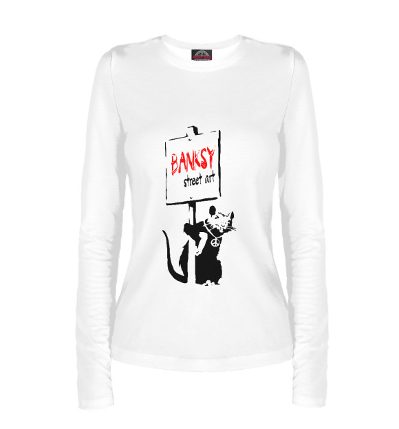 Женский лонгслив с притом Banksy цвета Белый Женский лонгслив с изображением Banksy цвета Белый