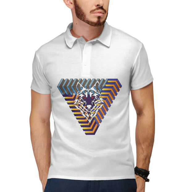 Мужское поло с изображением Невозможный волк на синем цвета Белый