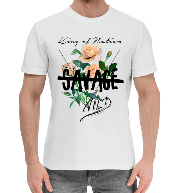 Мужская хлопковая футболка с изображением King of Nation цвета Белый