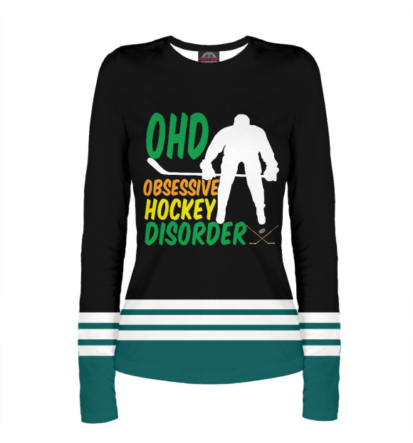 Женский лонгслив с изображением OHD obsessive hockey цвета Белый