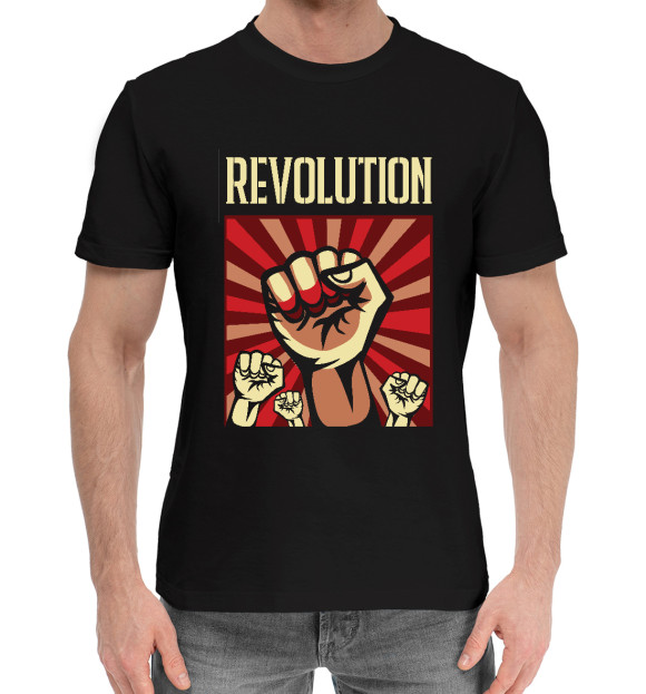 Мужская хлопковая футболка с изображением Революция цвета Черный