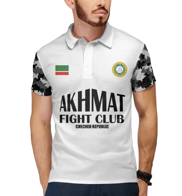 Мужское поло с изображением Akhmat Fight Club цвета Белый