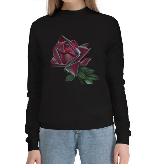 Женский хлопковый свитшот с изображением Черная роза цвета Черный