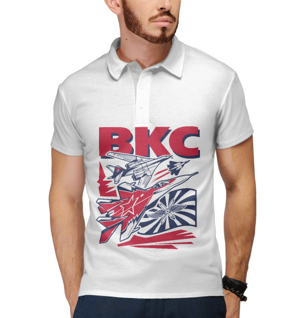 Мужское поло с изображением ВКС (белый фон) цвета Белый
