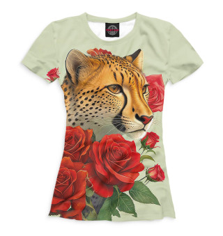 Женская футболка Гепард среди роз