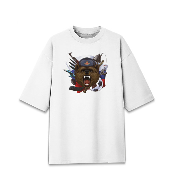 Мужская футболка оверсайз с изображением Русский медведь цвета Белый