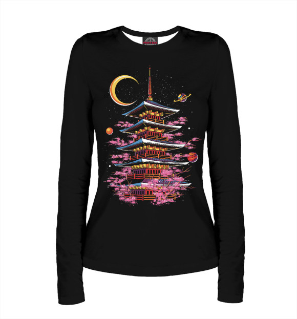 Женский лонгслив с притом FM трансляция цвета Белый Женский лонгслив с изображением FM трансляция цвета Белый