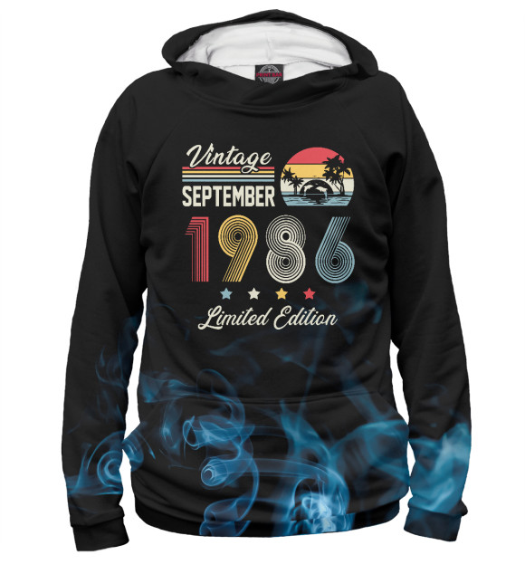 Женское худи с изображением Vintage September 1986 цвета Белый