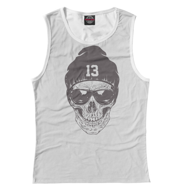 Женская майка с изображением Череп в очках цвета Белый