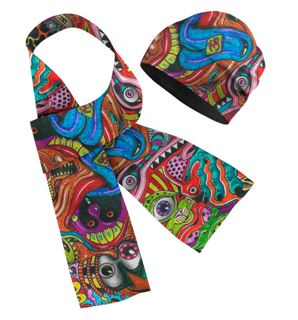 Шарф и шапка с притом ГОЛЮЦИНАГЕН цвета Белый Шарф и шапка с изображением ГОЛЮЦИНАГЕН цвета Белый