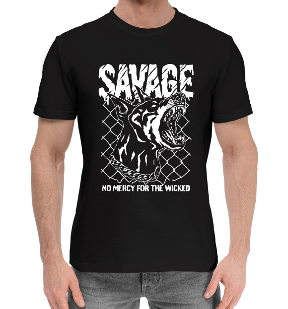 Мужская хлопковая футболка с изображением Злой Доберман-Пинчер цвета Черный