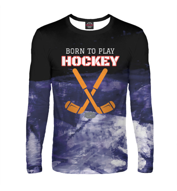 Мужской лонгслив с изображением Born To Play Hockey цвета Белый