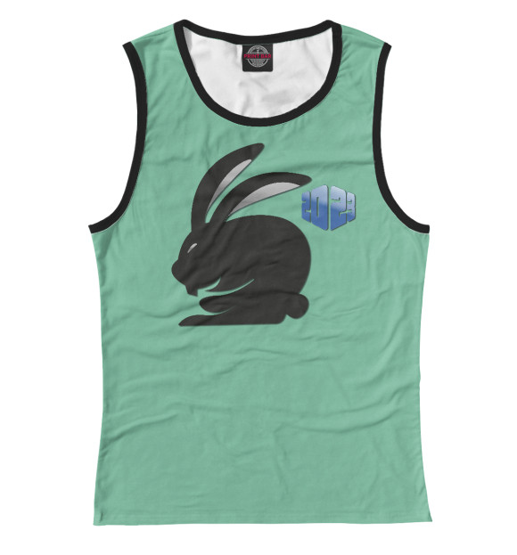 Женская майка с изображением Черный кролик 2023 цвета Белый