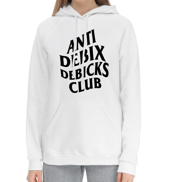 Женский хлопковый худи с изображением Anti debix debicks club цвета Белый
