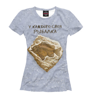 Женская футболка Окаменелая рыба на камне на сером фоне