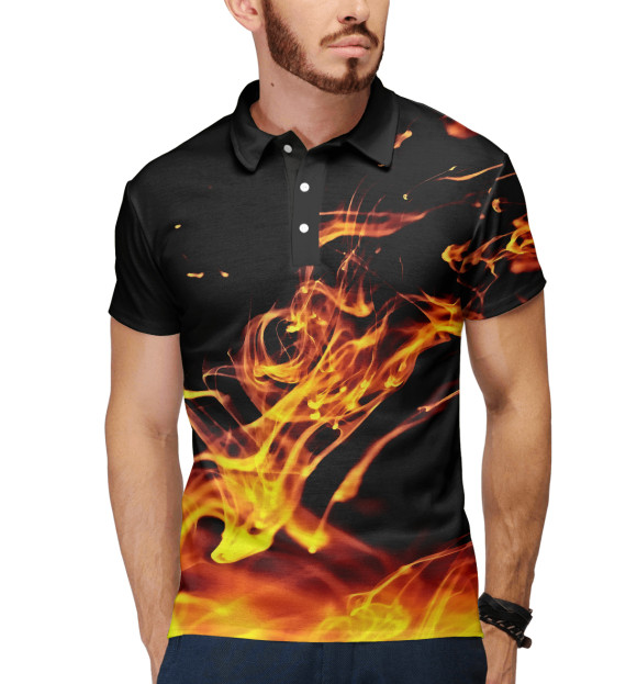 Мужское поло с изображением В огне цвета Белый