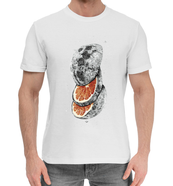 Мужская хлопковая футболка с изображением Апельсиновая Луна цвета Белый