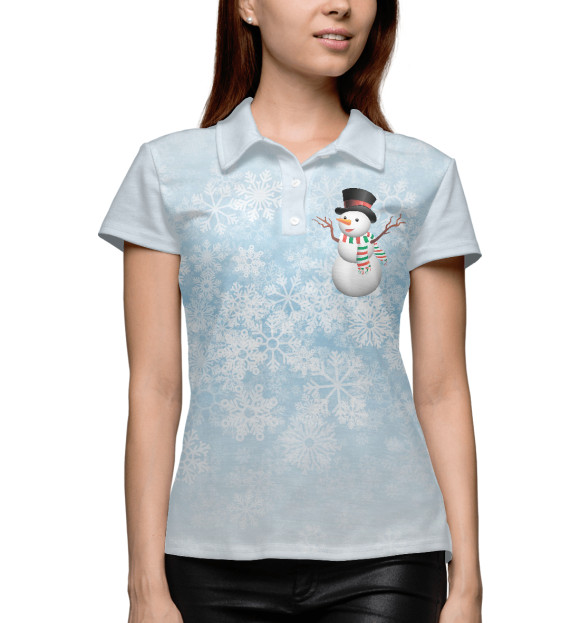 Женское поло с изображением Снеговик цвета Белый