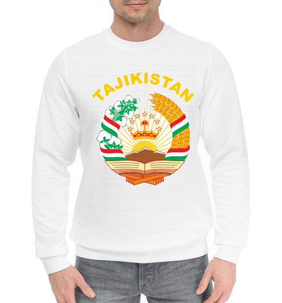 Мужской хлопковый свитшот с изображением Tajikistan цвета Белый